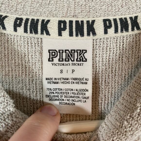 Pink Womens Small White Sweatshirt Logo Long Sleeve Pullover Terry Cloth Crew - Picture 5 of 8